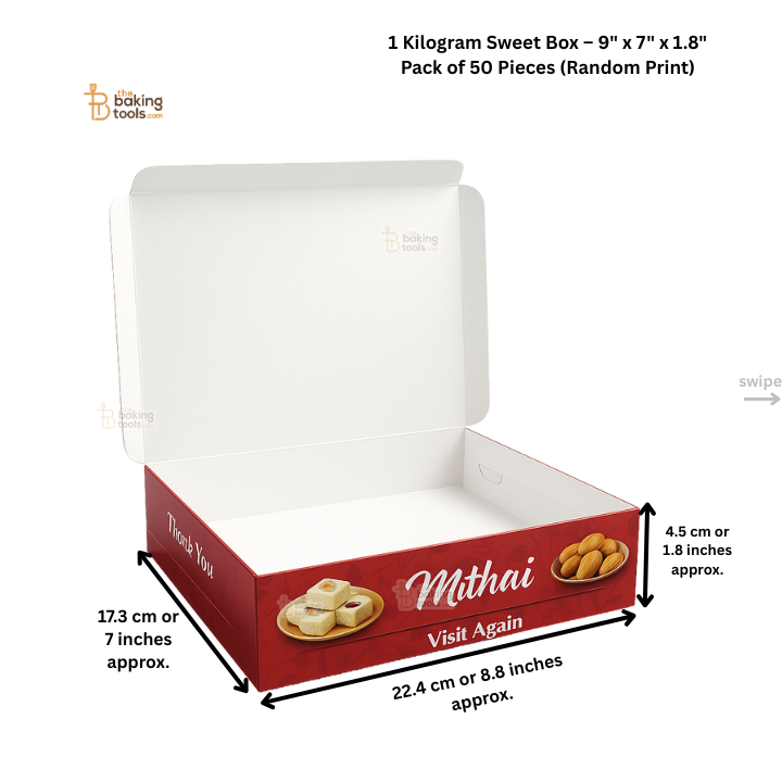 1 Kilogram Sweet Box – 9" x 7" x 1.8" Pack of 50 Pieces (Random Print)